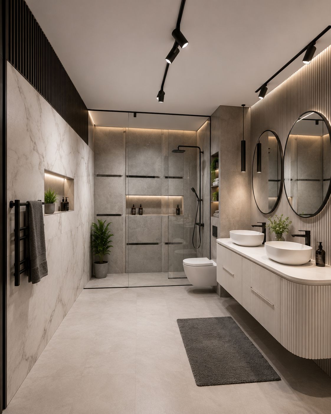 Luxury marble and stone-look bathroom tile project completed by CTY Home